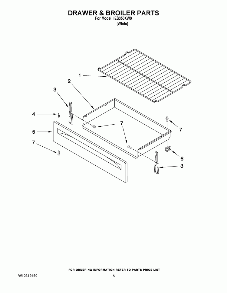 DRAWER & BROILER PARTS Diagram and Parts List for IES350XW0  Inglis Range