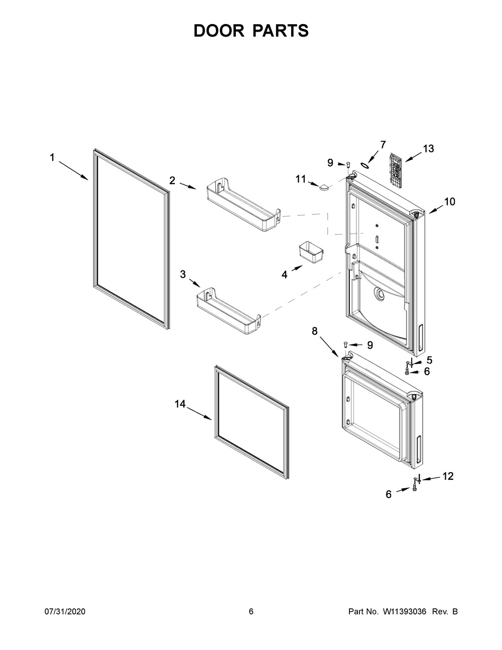 Door Parts Diagram and Parts List for WRB533CZJB00  Whirlpool Refrigerator