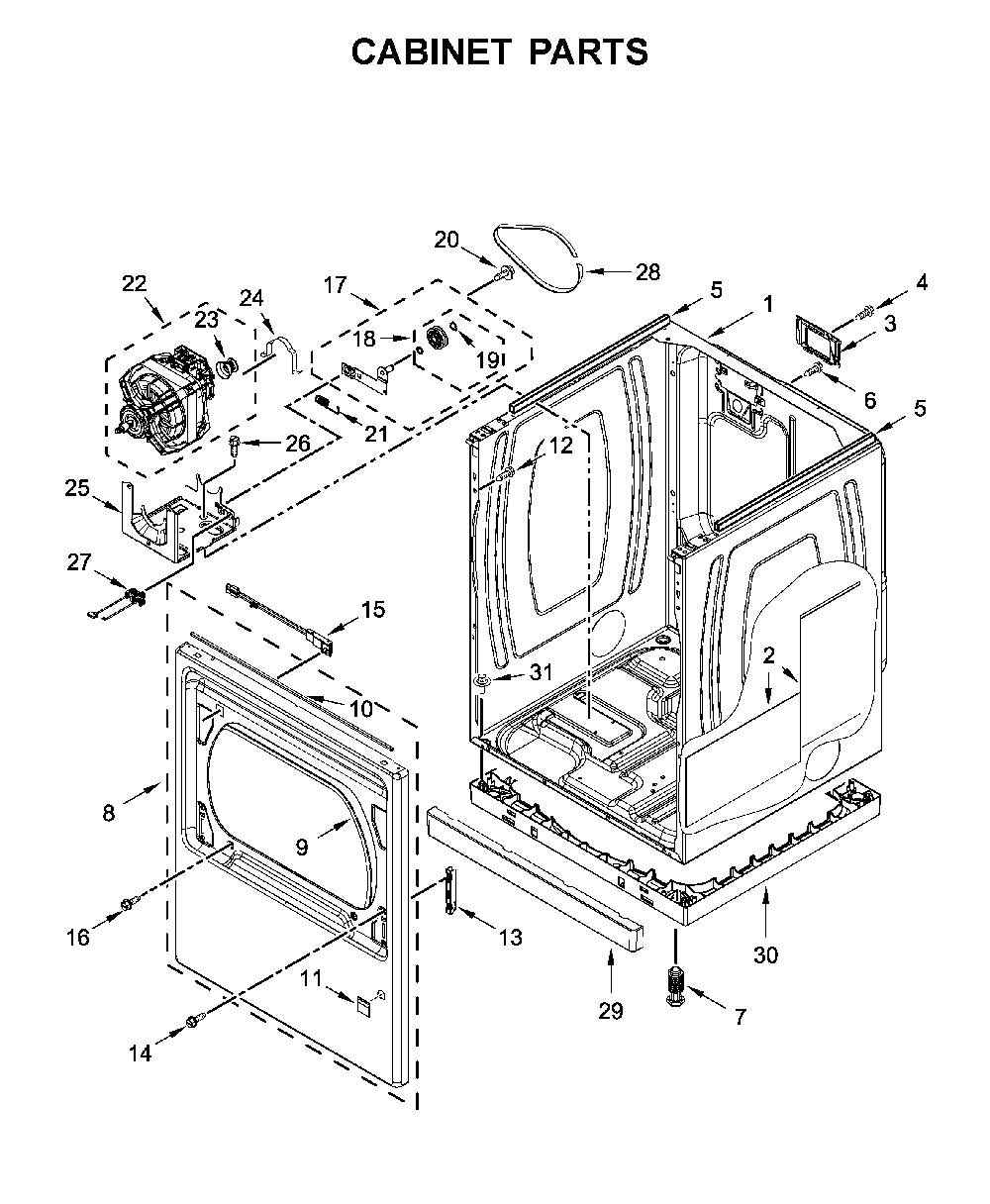 Cabinet parts Diagram and Parts List for WED7120HC1  Whirlpool Dryer
