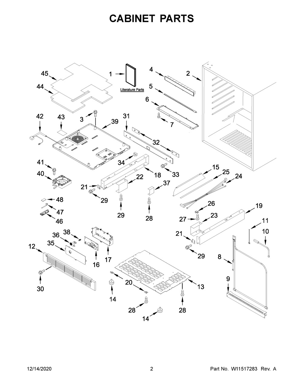 Cabinet Parts Diagram and Parts List for KURR104EPA01  Whirlpool Wine and Beverage Cooler