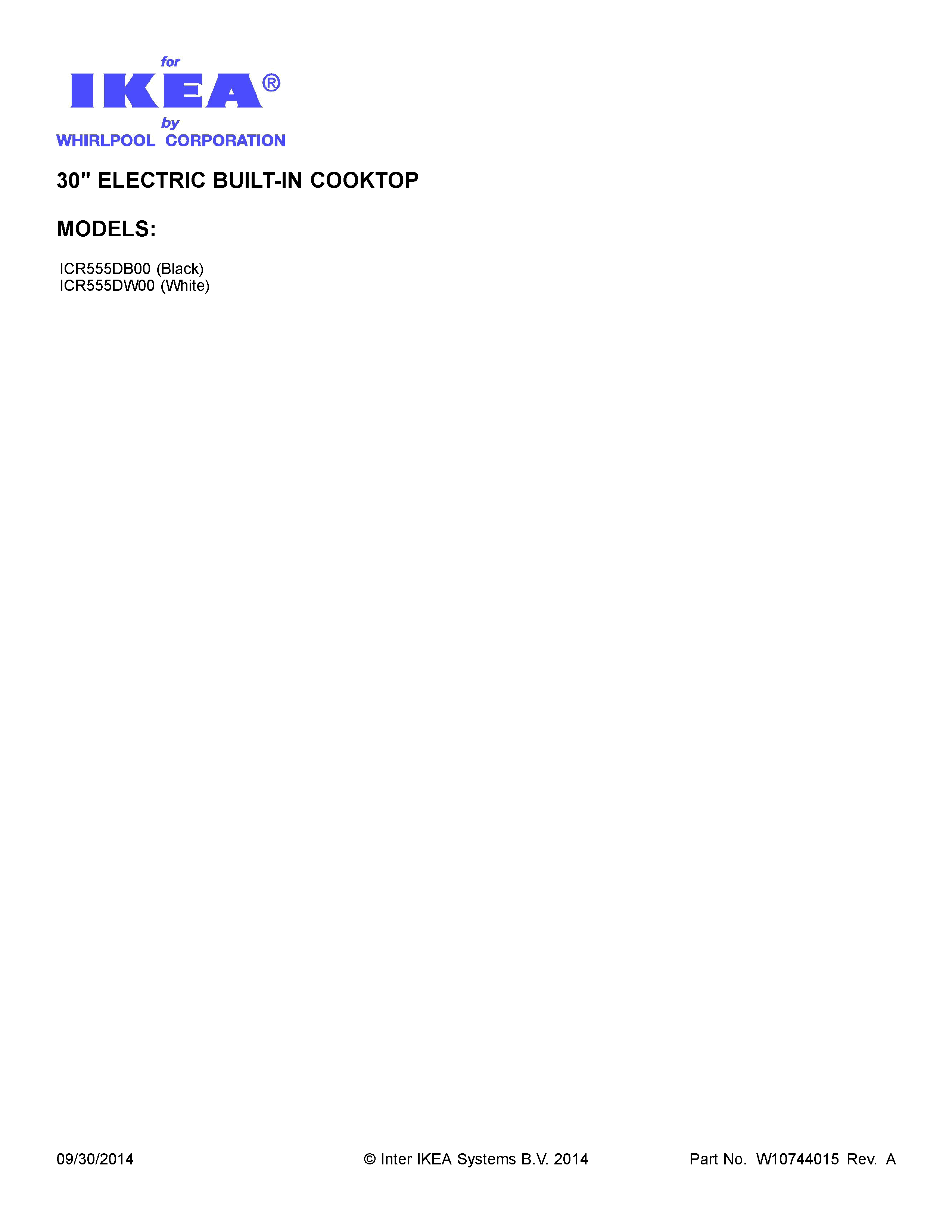 Cover Sheet Diagram and Parts List for ICR555DB00  Whirlpool Cooktop