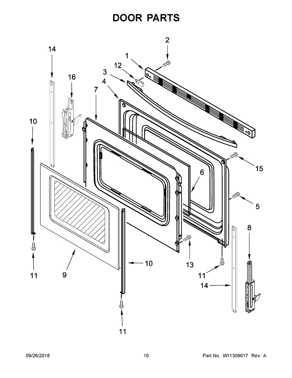 Door Parts Diagram and Parts List for WFE320M0ES2  Whirlpool Range