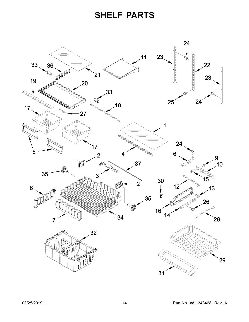 Shelf Parts Diagram and Parts List for WRF535SWHW01  Whirlpool Refrigerator