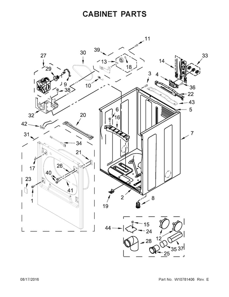 Cabinet Parts Diagram and Parts List for WED8500DR1  Whirlpool Dryer