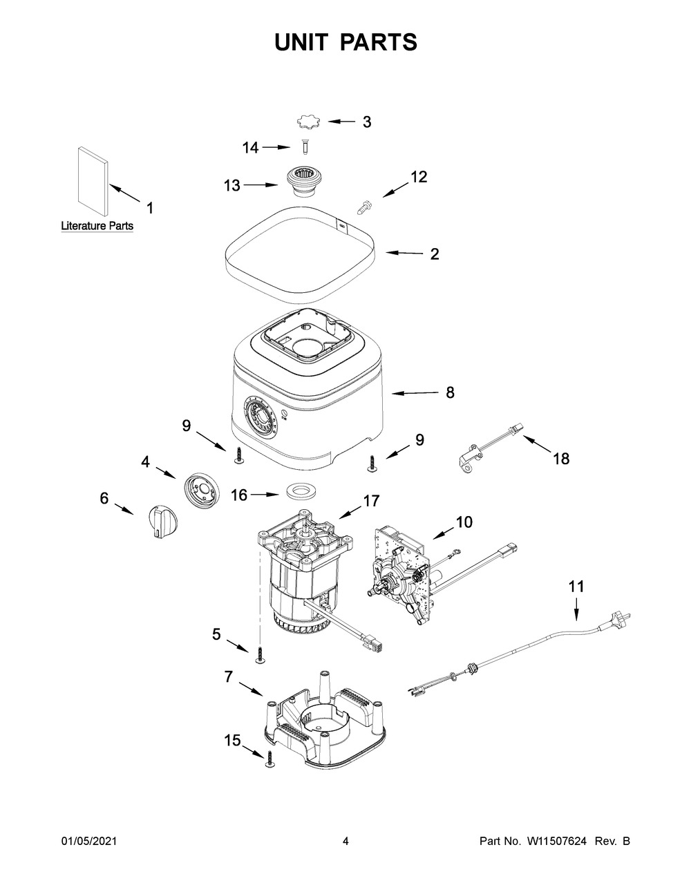 Unit Parts Diagram and Parts List for 5KSB4027GVB0  Whirlpool Blender