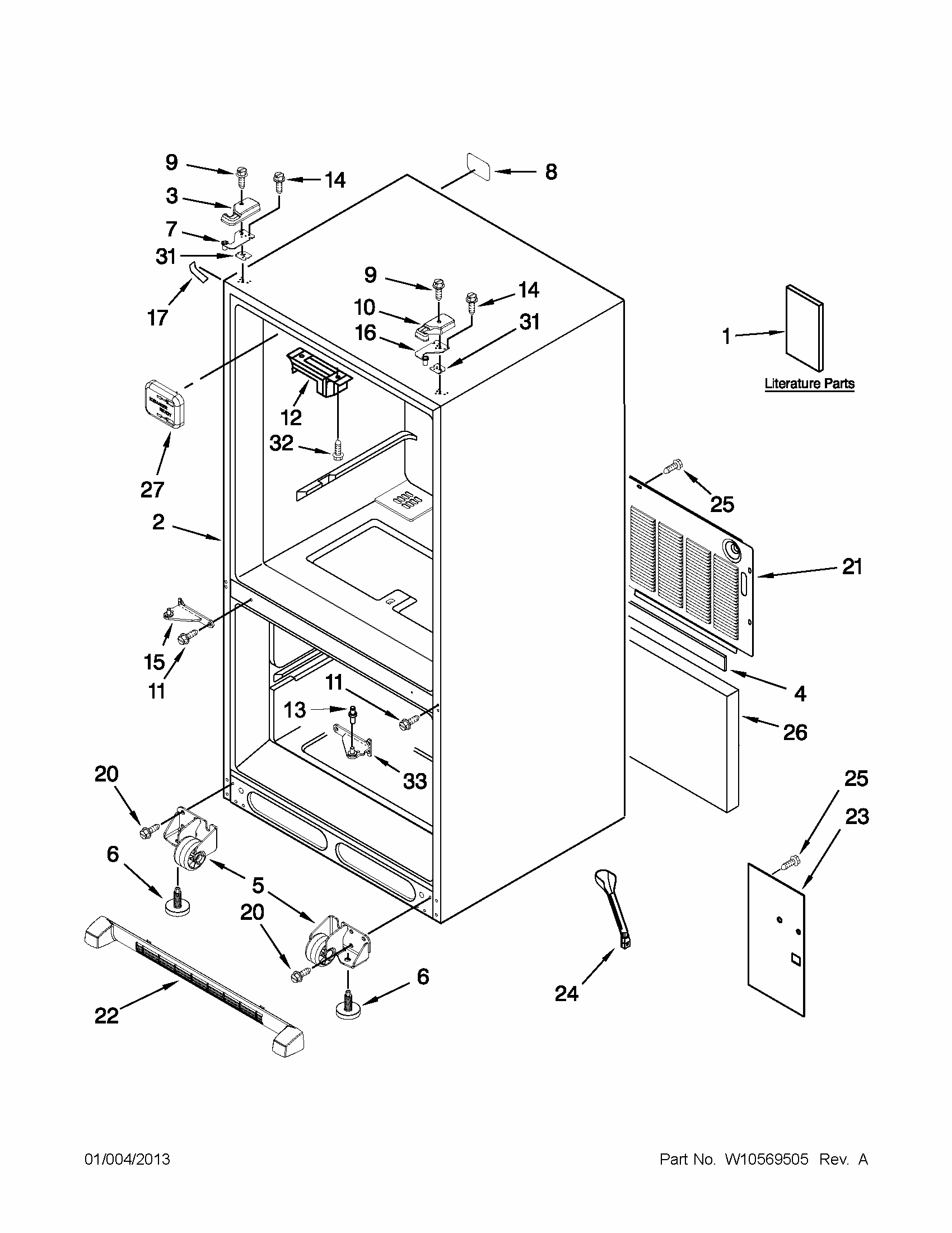 Cabinet Parts Diagram and Parts List for 59679213014  Kenmore Refrigerator