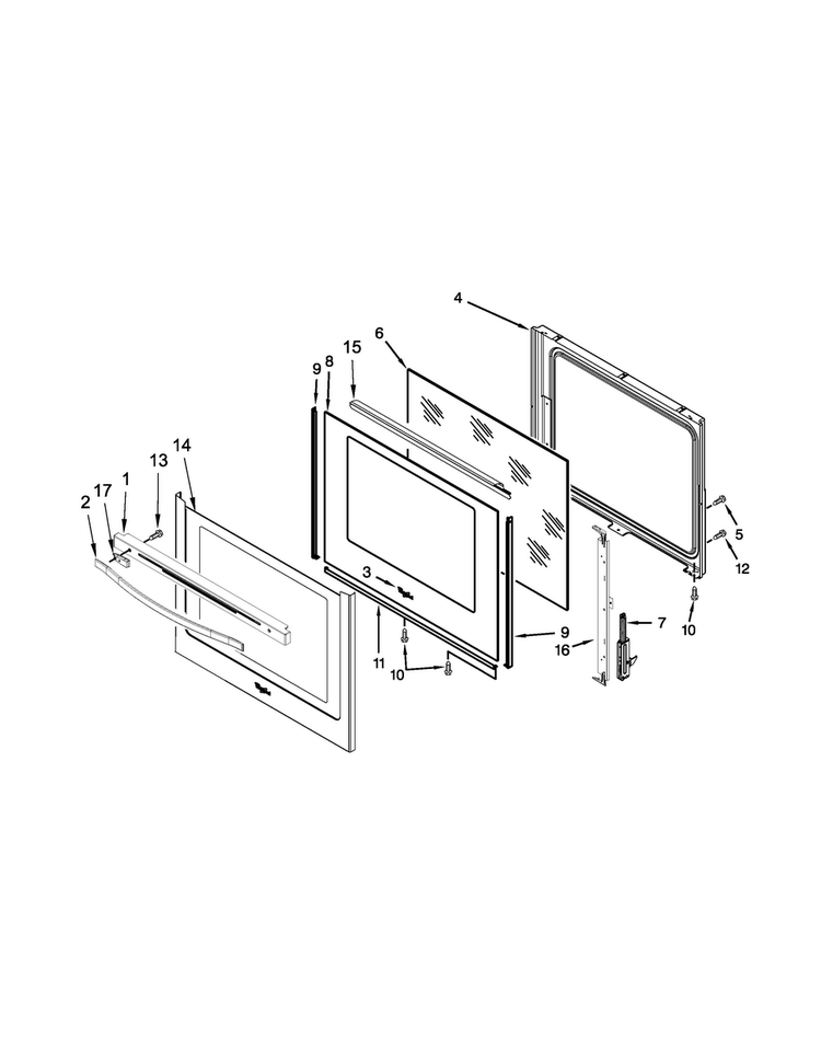 Door Parts Diagram and Parts List for WEC530H0DW0  Whirlpool Range