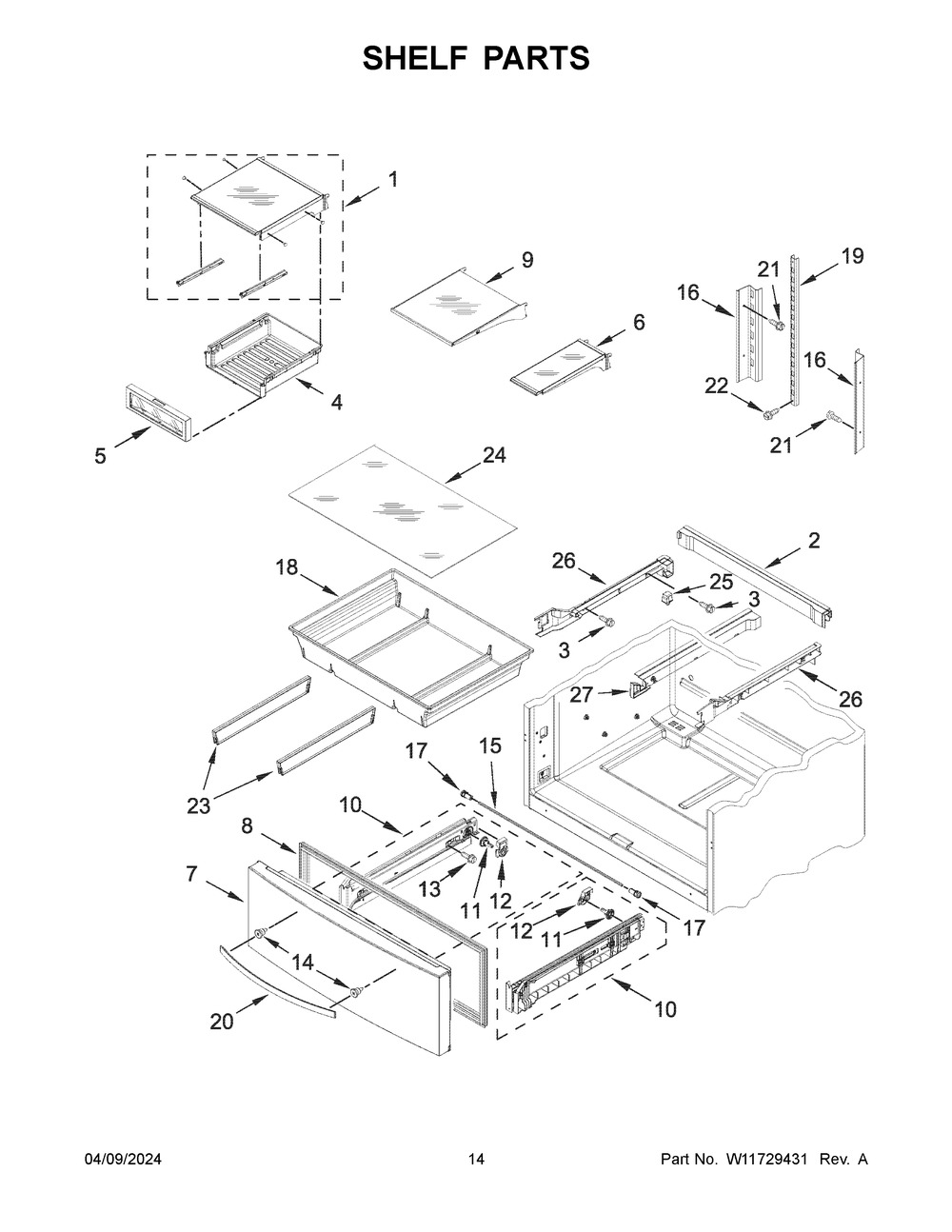 Shelf Parts Diagram and Parts List for WRX735SDHZ11  Whirlpool Refrigerator