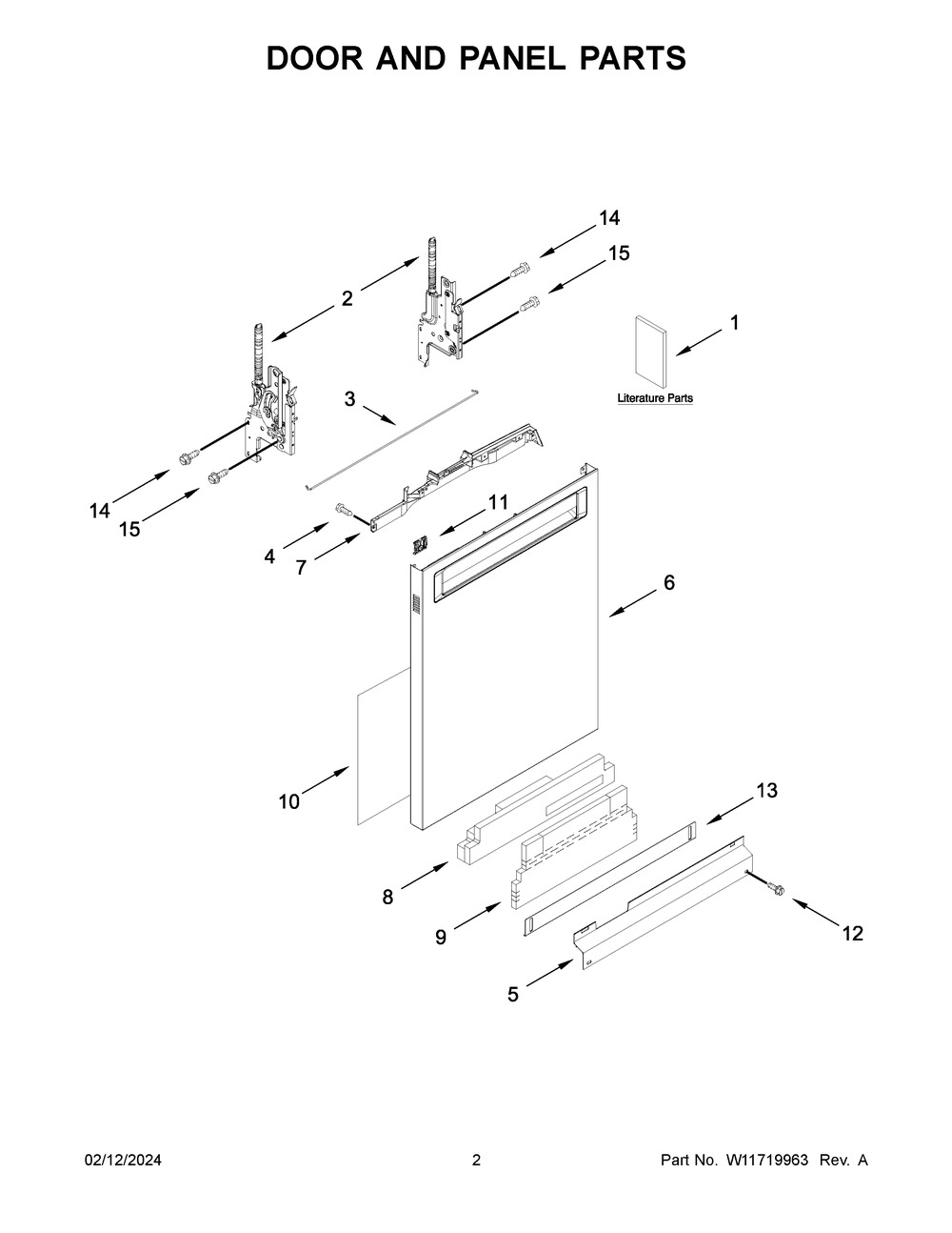 Door And Panel Parts Diagram and Parts List for KDPM804KPS2  KitchenAid Dishwasher
