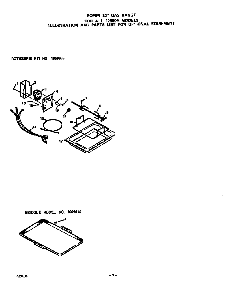 ^rotisserie Diagram and Parts List for 1265*0A  Roper Range