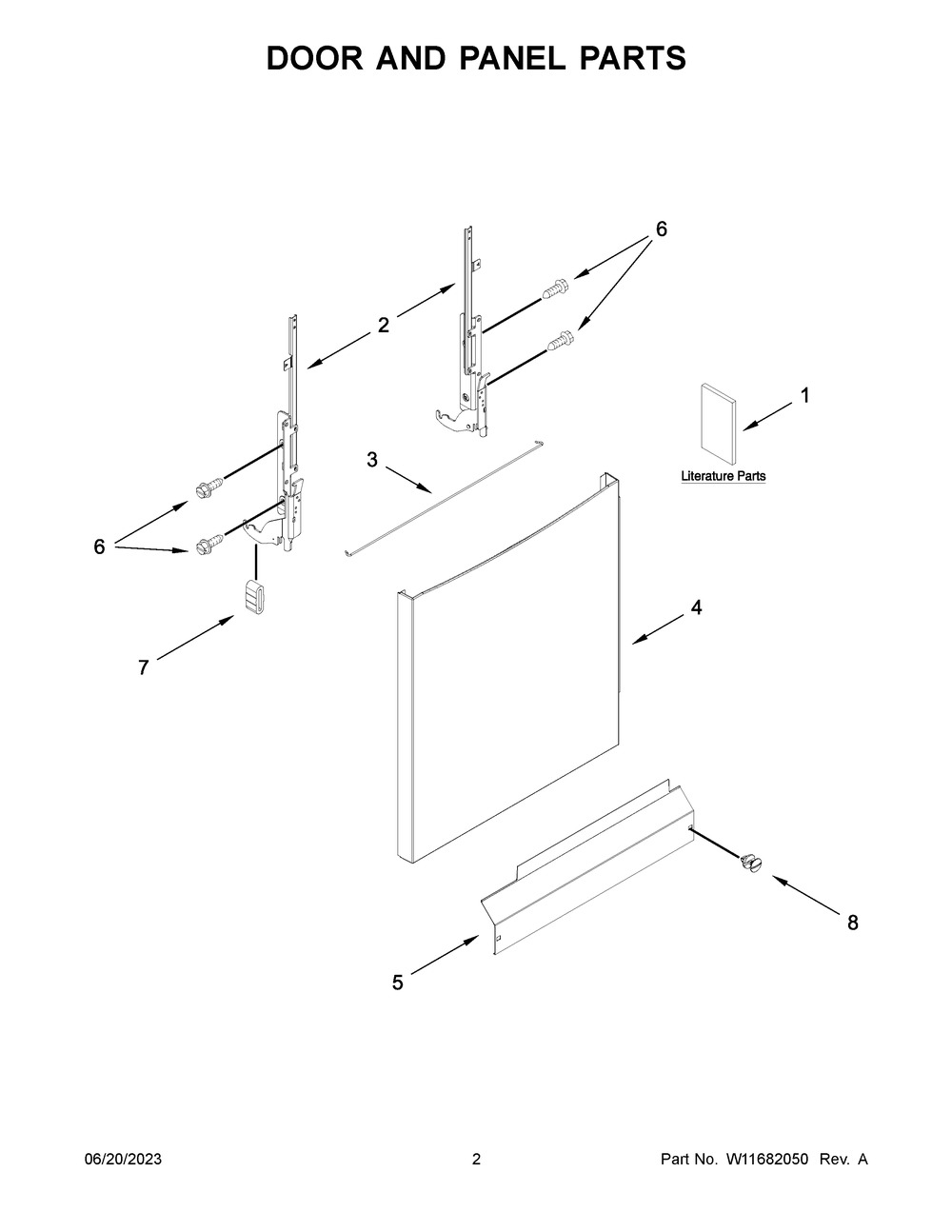 Door And Panel Parts Diagram and Parts List for WDP370PAHB2  Whirlpool Dishwasher