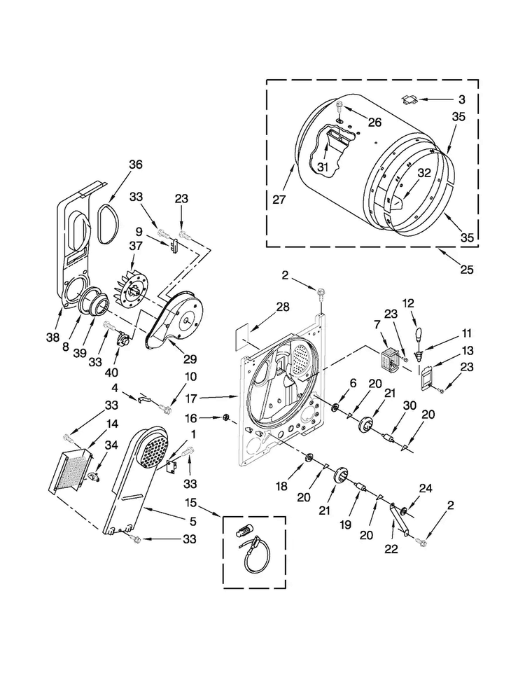 Bulkhead Parts Diagram and Parts List for 110C61102011  Kenmore Dryer