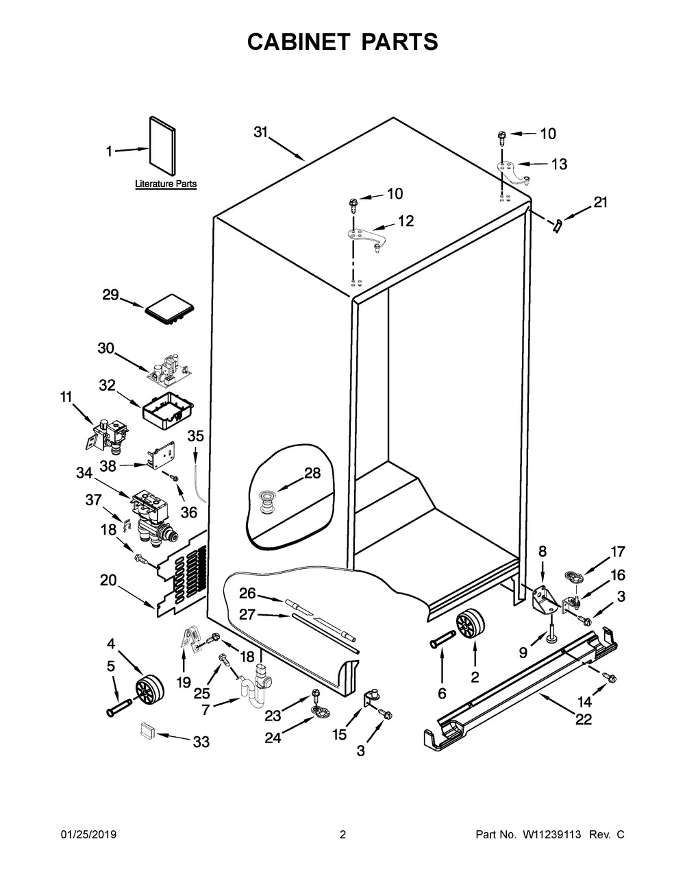Cabinet Parts Diagram and Parts List for WRSA71CIHN00  Whirlpool Refrigerator