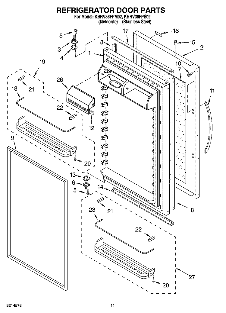 REFRIGERATOR DOOR PARTS Diagram and Parts List for KBRV36FPM02  KitchenAid Refrigerator