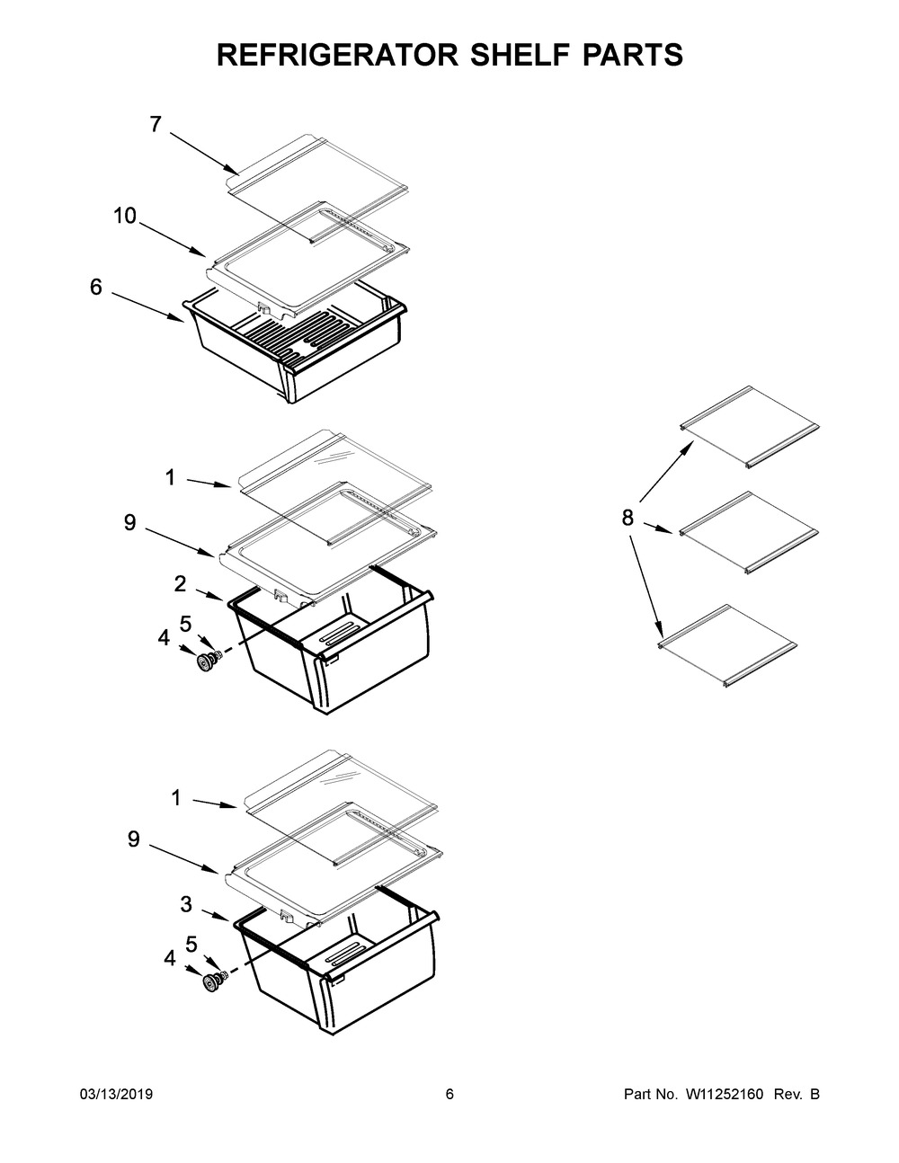 Refrigerator Shelf Parts Diagram and Parts List for WRS325SDHB01  Whirlpool Refrigerator