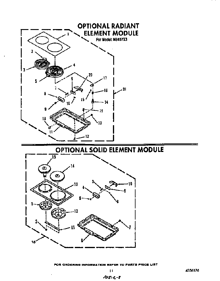 ^radiant Element Module Diagram and Parts List for N9457*3  Roper Range