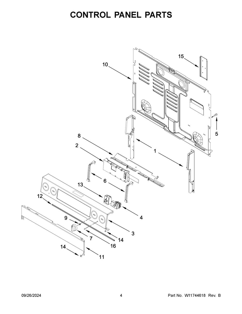 03 - Control Panel Parts Diagram and Parts List for MFES4030RS0  Whirlpool Range