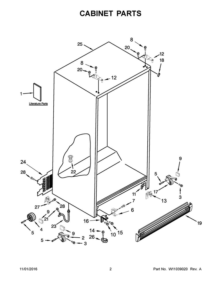 Cabinet Parts Diagram and Parts List for WRS322FNAB00  Whirlpool Refrigerator