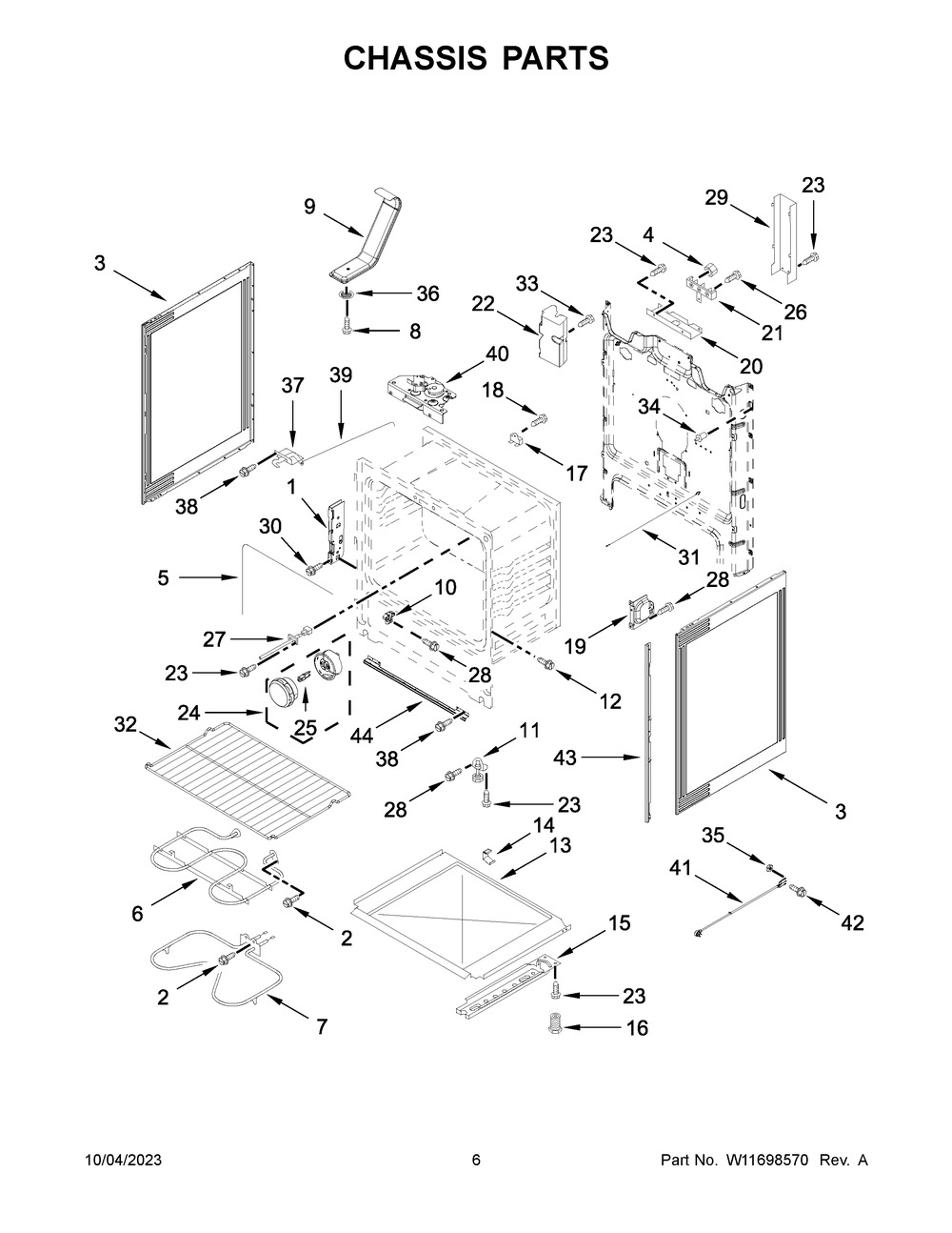 Chassis Parts Diagram and Parts List for YWFE515S0JS4  Whirlpool Range