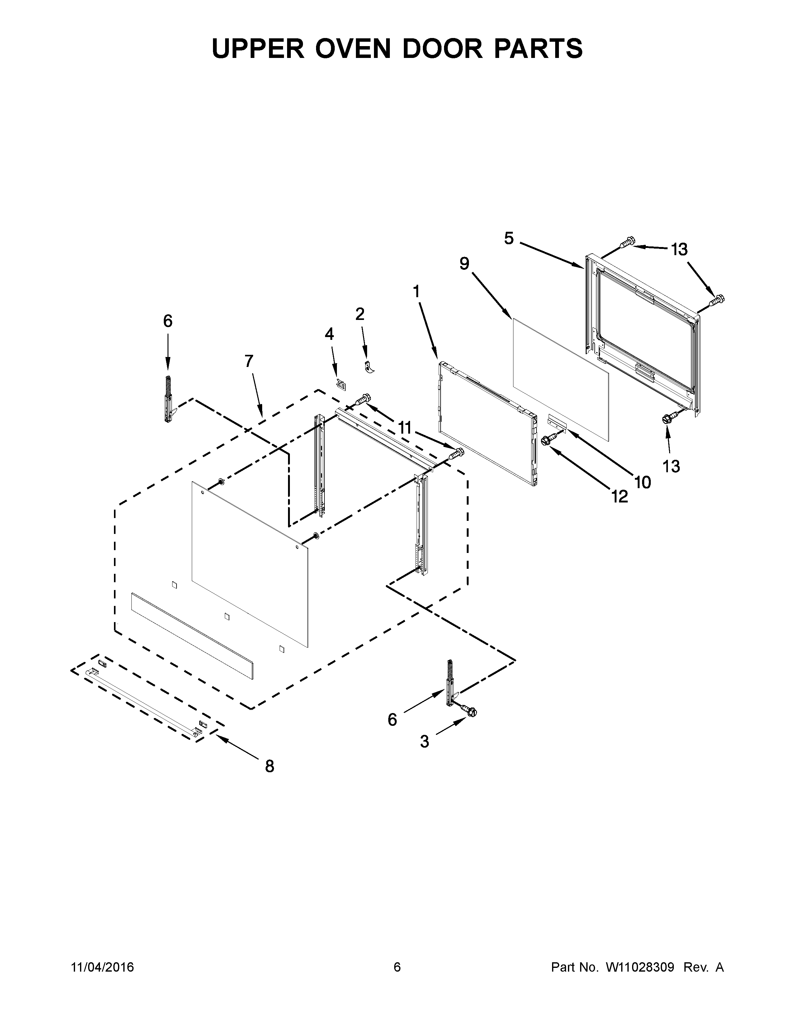 Upper Oven Door Parts Diagram and Parts List for IBD350DS03  Whirlpool Wall Oven