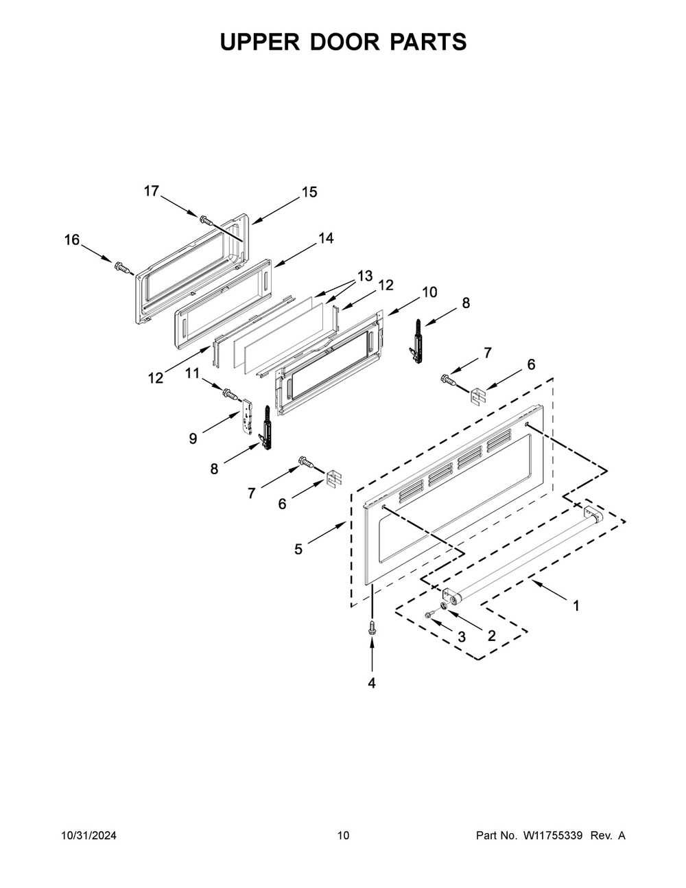 06 - Upper Door Parts Diagram and Parts List for KFGD500ESS12  Whirlpool Range