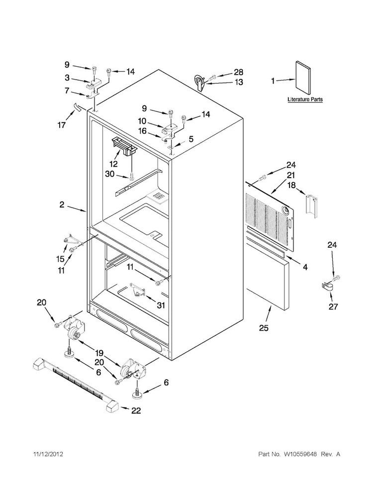 Cabinet Parts Diagram and Parts List for GX5FHDXVY010  Whirlpool Refrigerator