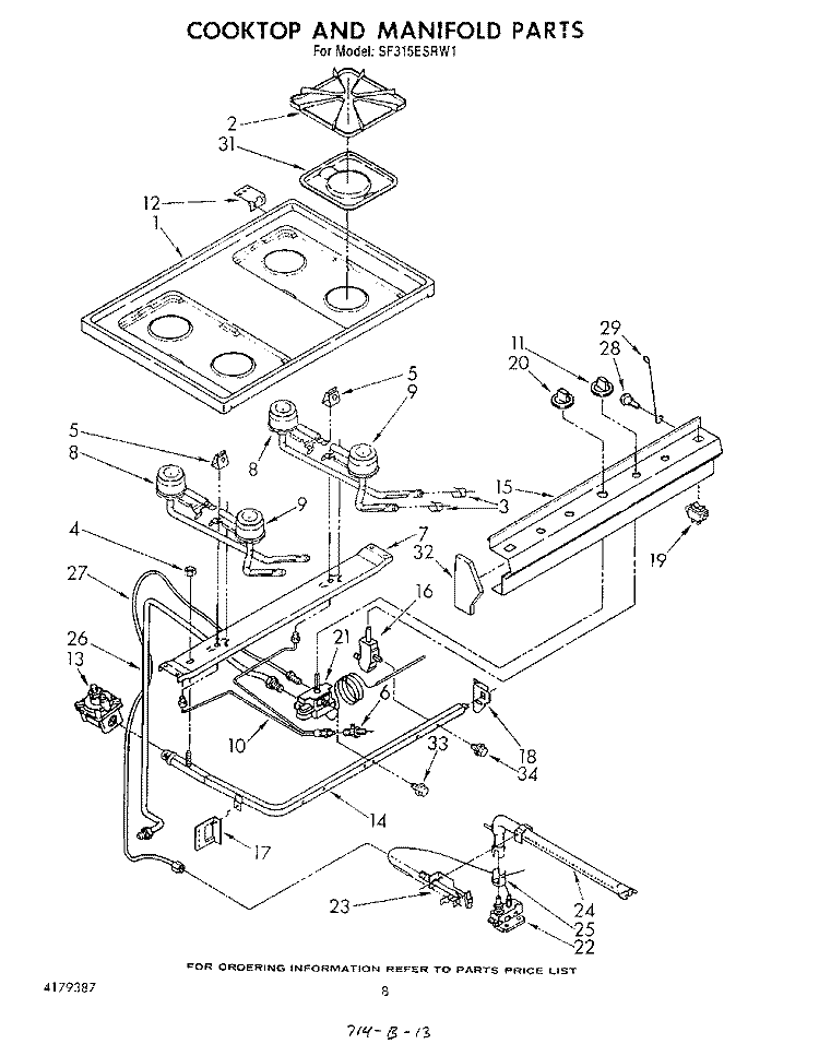 COOK TOP AND MANIFOLD , LITERATURE Diagram and Parts List for SF315ESRW1  Whirlpool Range