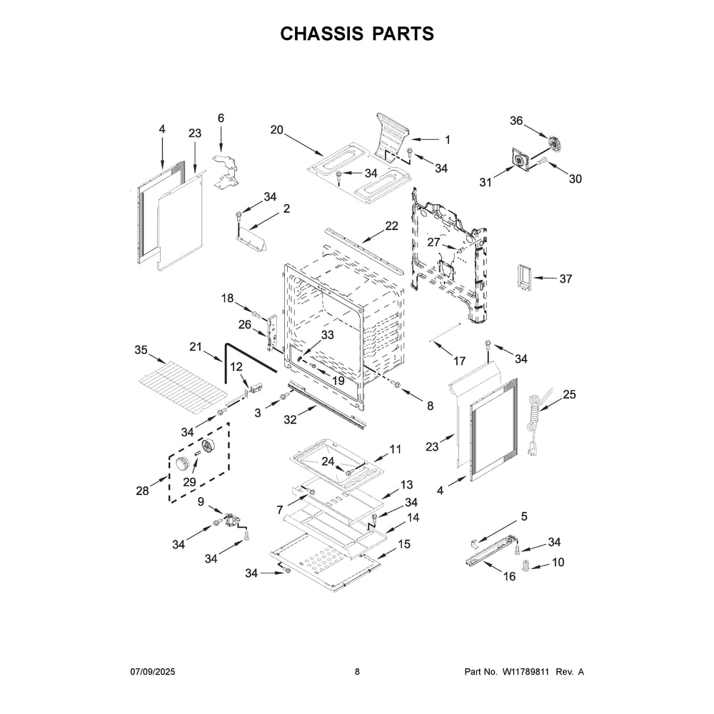 Chassis Parts Diagram and Parts List for WFGS4530SB0  Whirlpool Range