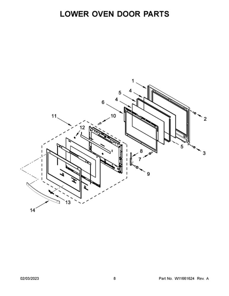Lower Oven Door Parts 2 Diagram and Parts List for WOD77EC7HS20  Whirlpool Wall Oven
