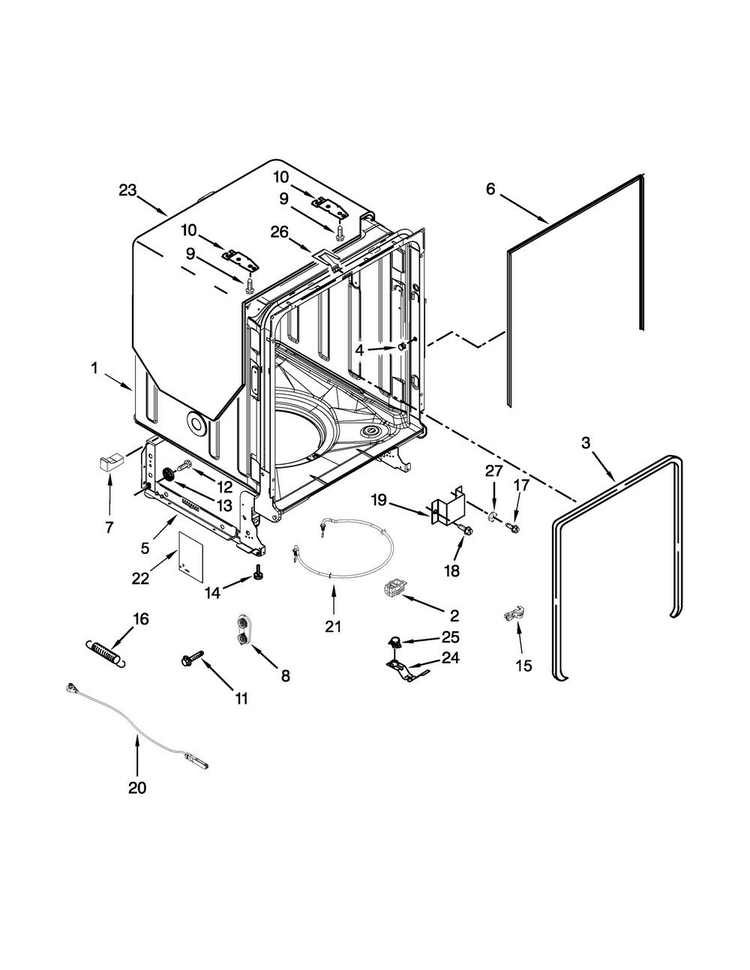 Tub And Frame Parts Diagram and Parts List for WDT920SADE0  Whirlpool Dishwasher