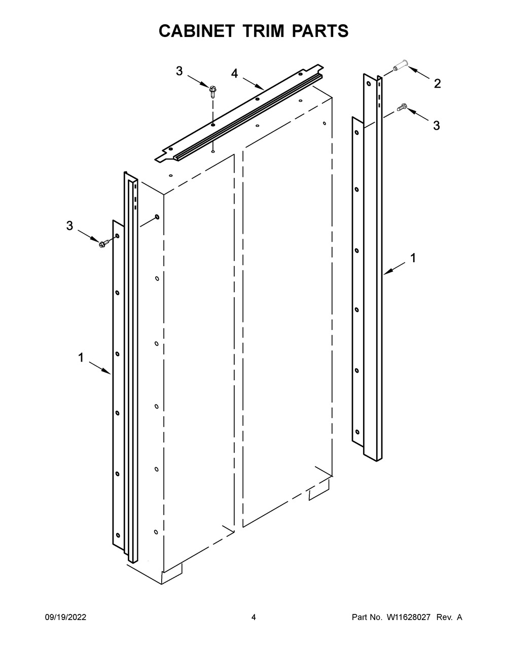 Cabinet Trim Parts Diagram and Parts List for KBSD702MSS00  KitchenAid Refrigerator