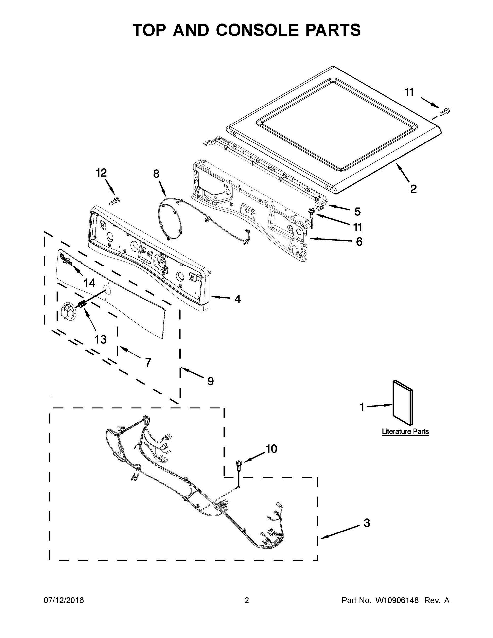 02 - TOP AND CONSOLE PARTS Diagram and Parts List for YWED85HEFC0  Whirlpool Dryer