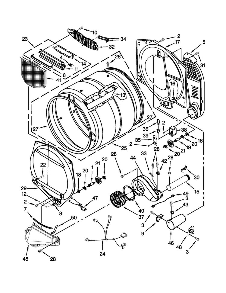 Bulkhead Parts Diagram and Parts List for WGD5800BC0  Whirlpool Dryer