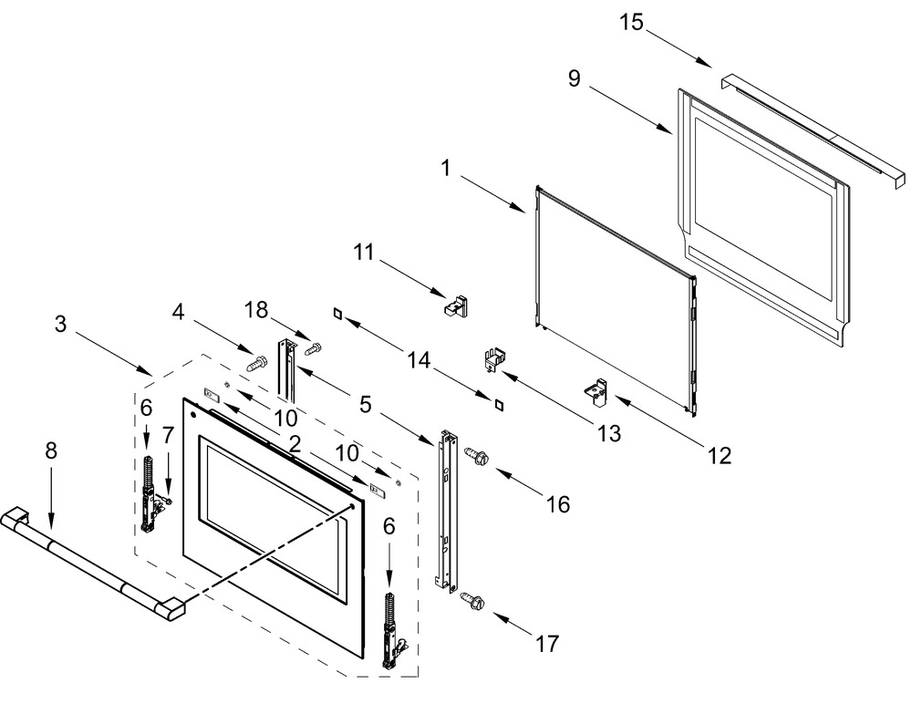 Upper Oven Door Parts Diagram and Parts List for JOEDC530RL00  Whirlpool Wall Oven