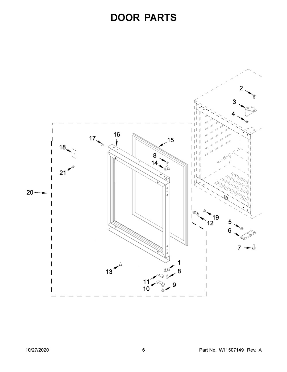 Door Parts Diagram and Parts List for KUBL204EPA01  Whirlpool Wine and Beverage Cooler