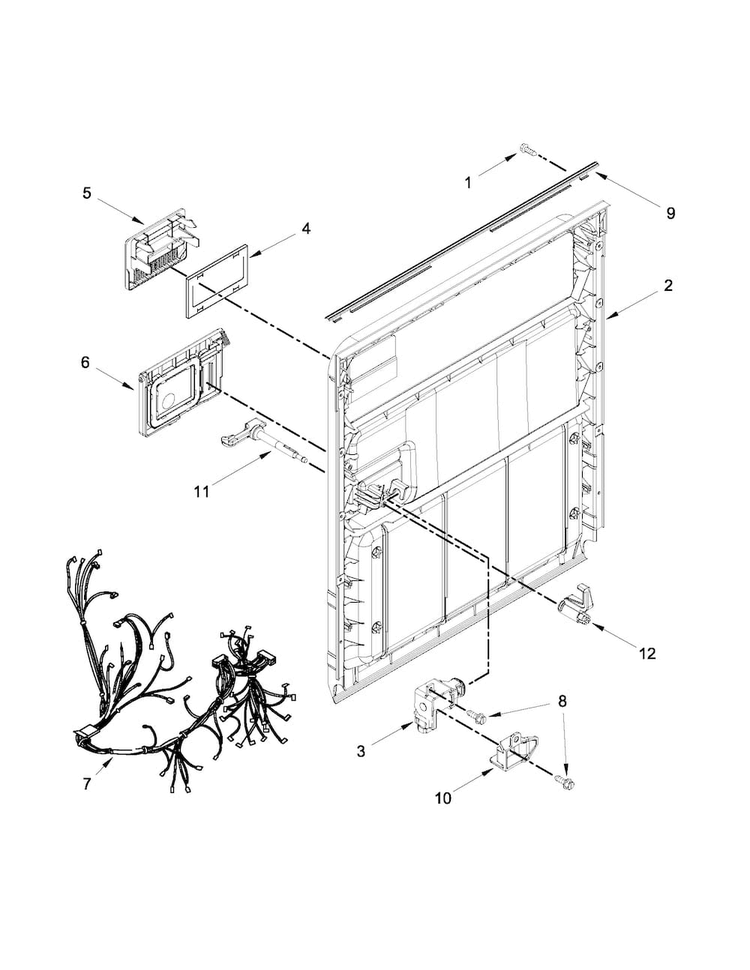 Inner Door Parts Diagram and Parts List for WDF110PABW3  Whirlpool Dishwasher
