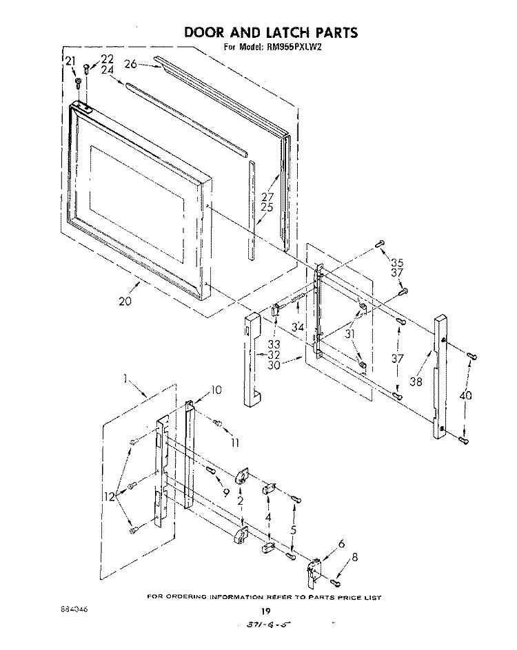 DOOR AND LATCH Diagram and Parts List for RM955PXLW2  Whirlpool Microwave Oven Combo