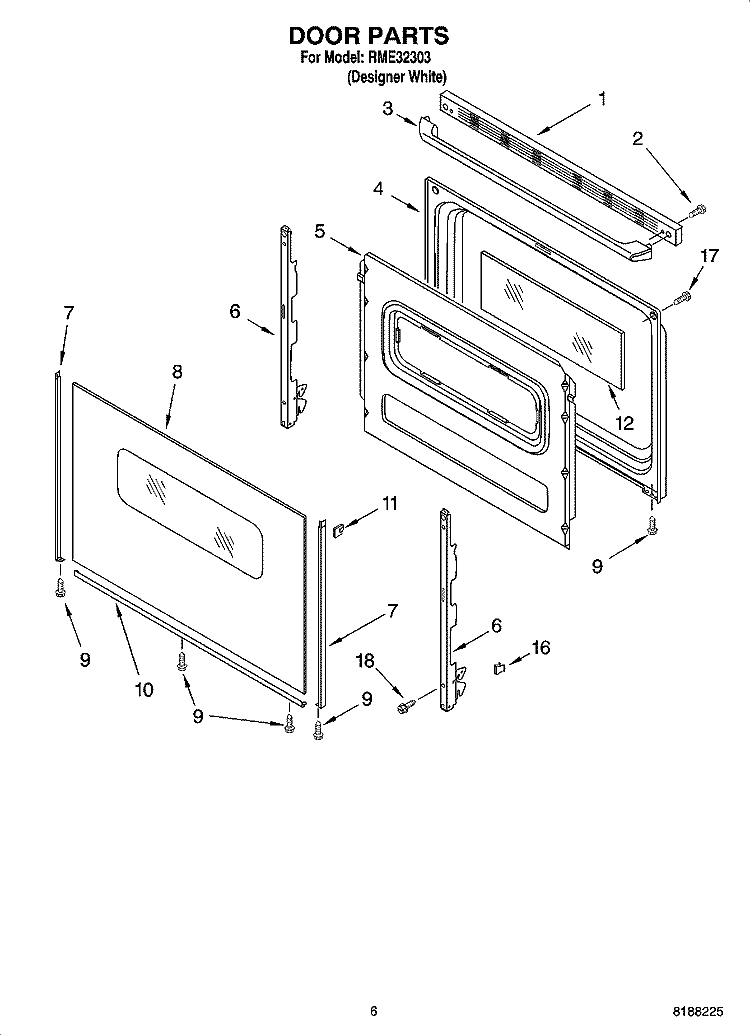 DOOR PARTS, OPTIONAL PARTS Diagram and Parts List for RME32303  Roper Range