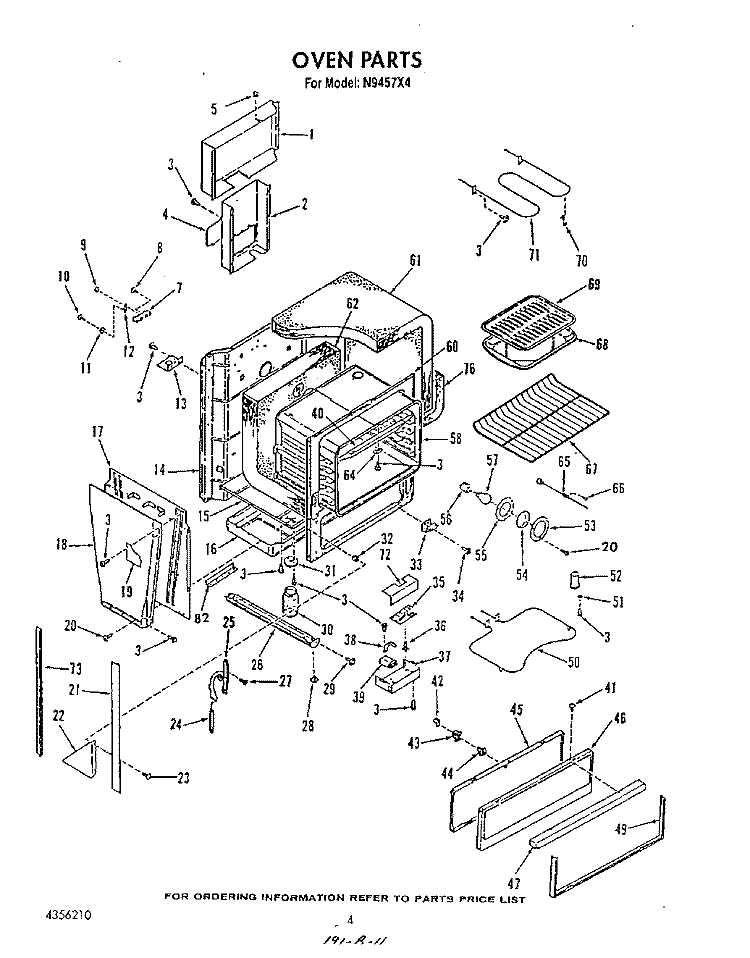 OVEN Diagram and Parts List for N9457X4  Roper Range