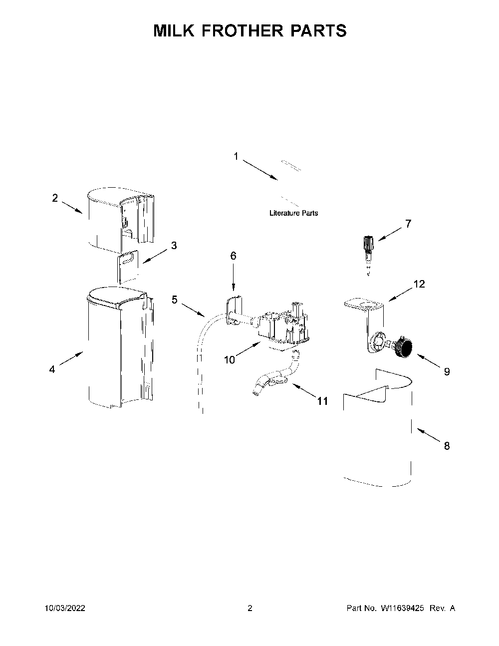 Milk Frother Parts Diagram and Parts List for KESMK4BM0  KitchenAid Coffee Maker