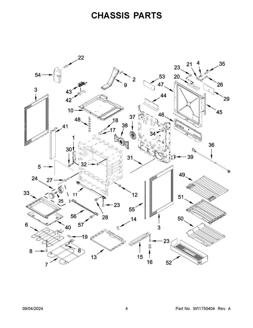 03 - Chassis Parts Diagram and Parts List for YKSEB900EWH7  Whirlpool Range