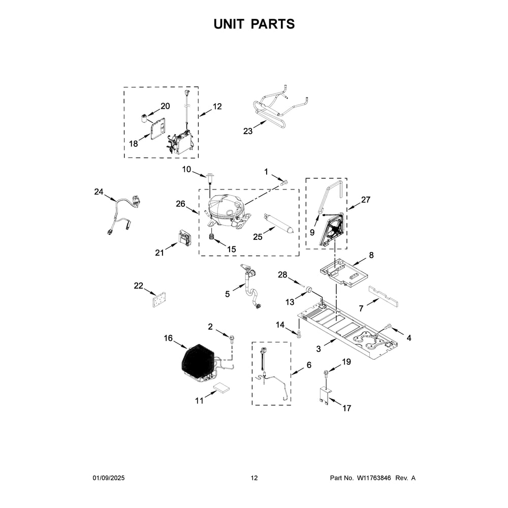 Unit Parts Diagram and Parts List for KRFC704FPS07  KitchenAid Refrigerator