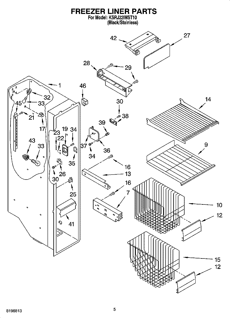 FREEZER LINER PARTS Diagram and Parts List for KSRJ22IMST10  KitchenAid Refrigerator