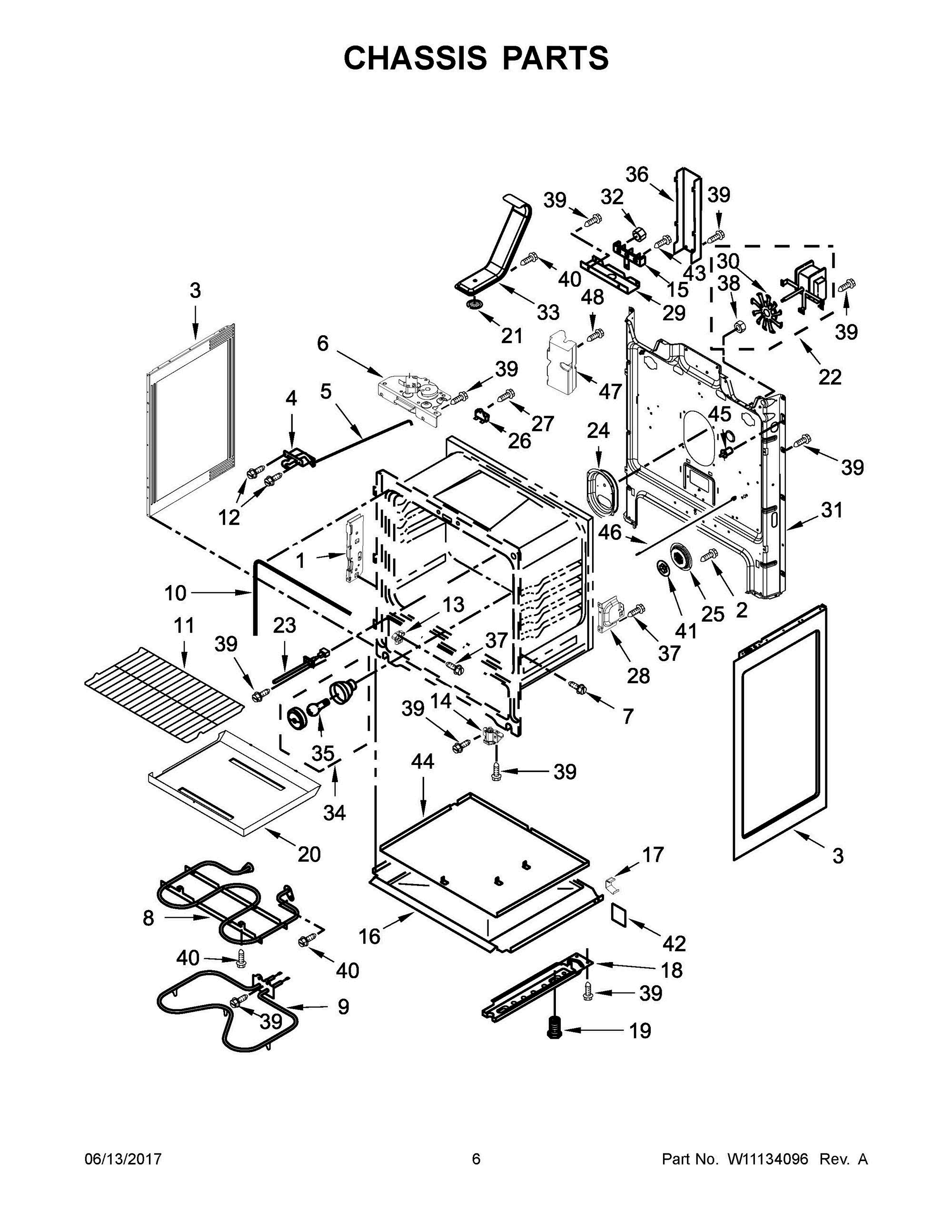 04 - CHASSIS PARTS Diagram and Parts List for WFE530C0EB1  Whirlpool Range