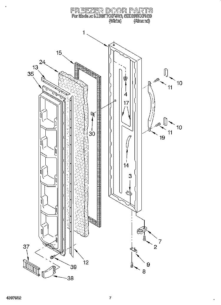 FREEZER DOOR Diagram and Parts List for 8ED20TKXFW00  Whirlpool Refrigerator