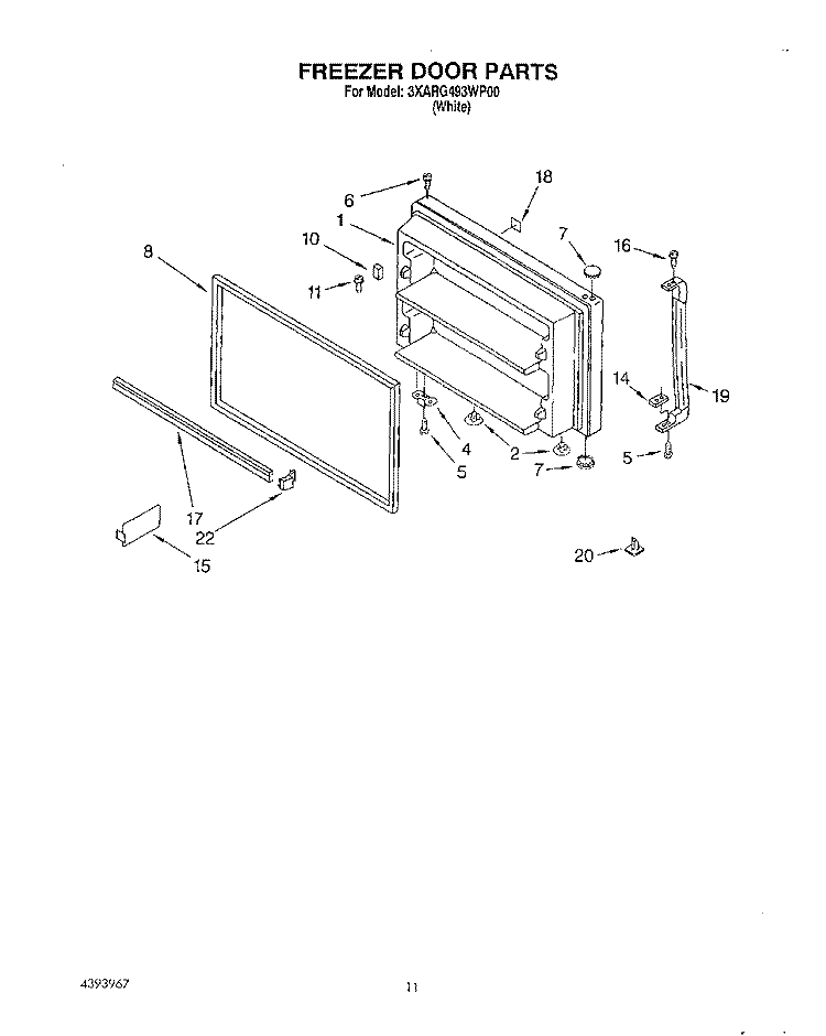FREEZER DOOR, LIT/OPTIONAL Diagram and Parts List for 3XARG493WP00  Whirlpool Refrigerator