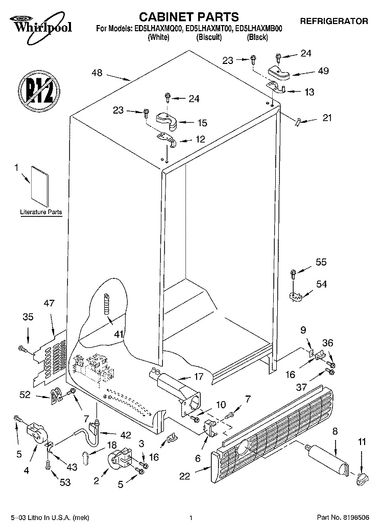 CABINET PARTS Diagram and Parts List for ED5LHAXMB00  Whirlpool Refrigerator
