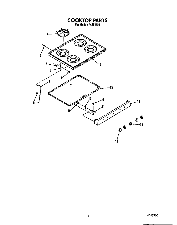 COOKTOP Diagram and Parts List for F4558L0  Roper Range