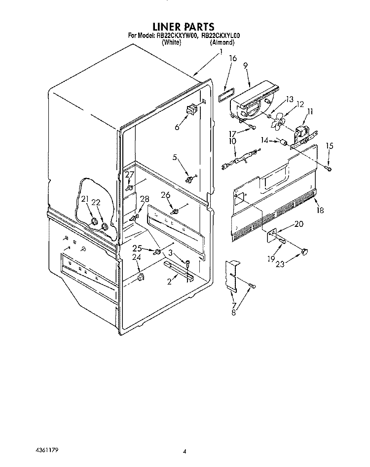 LINER Diagram and Parts List for RB22CKXYW00  Roper Refrigerator