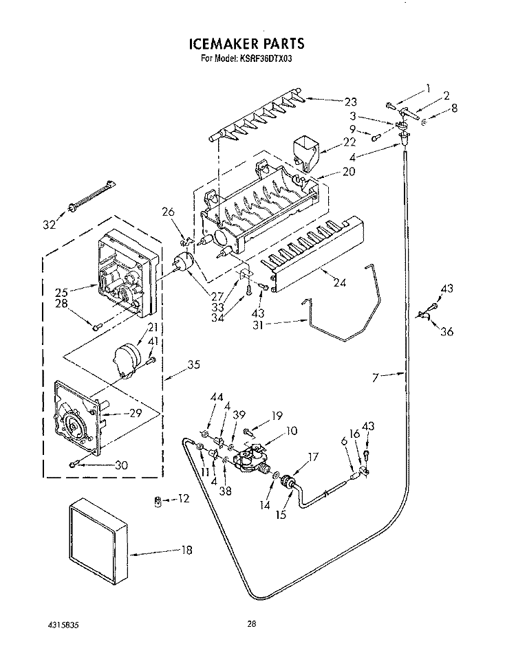 ICEMAKER Diagram and Parts List for KSRF36DTX03  KitchenAid Refrigerator